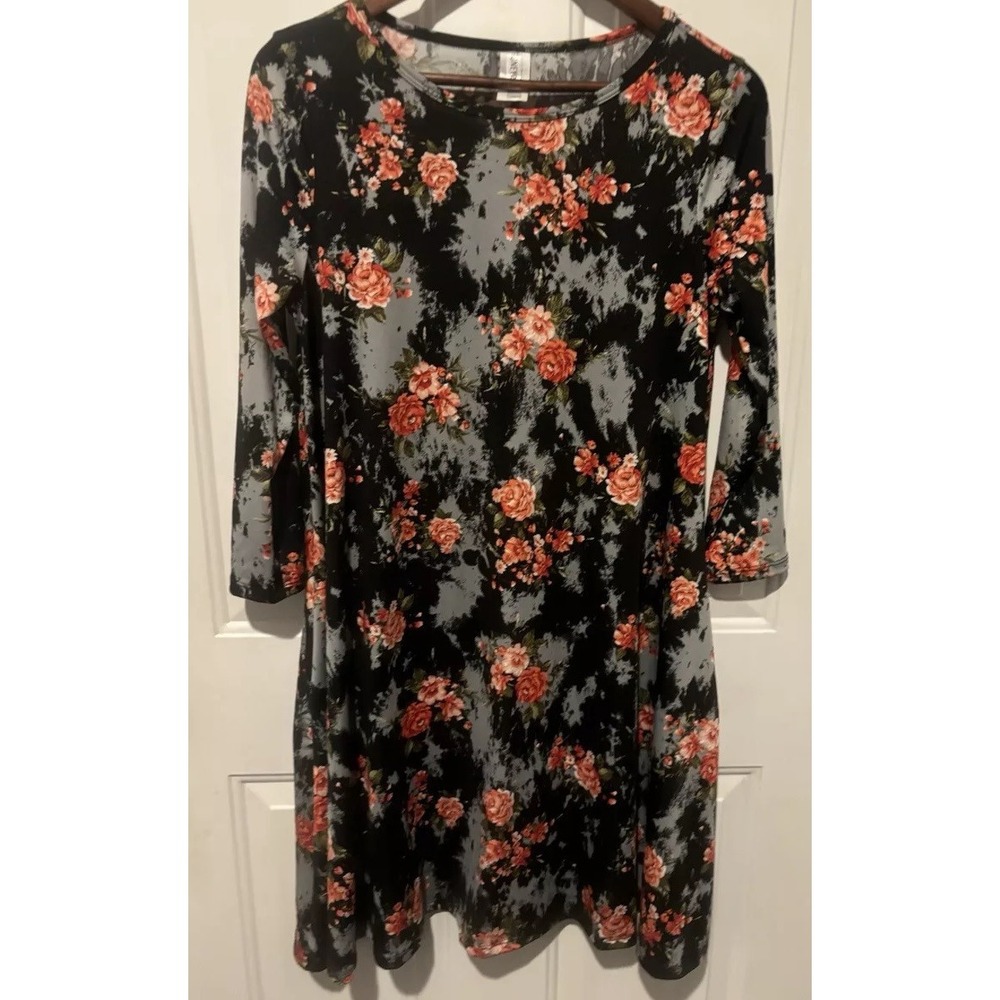 Honey‎ And Lace Dress Floral Orange Black Gray Pockets Medium